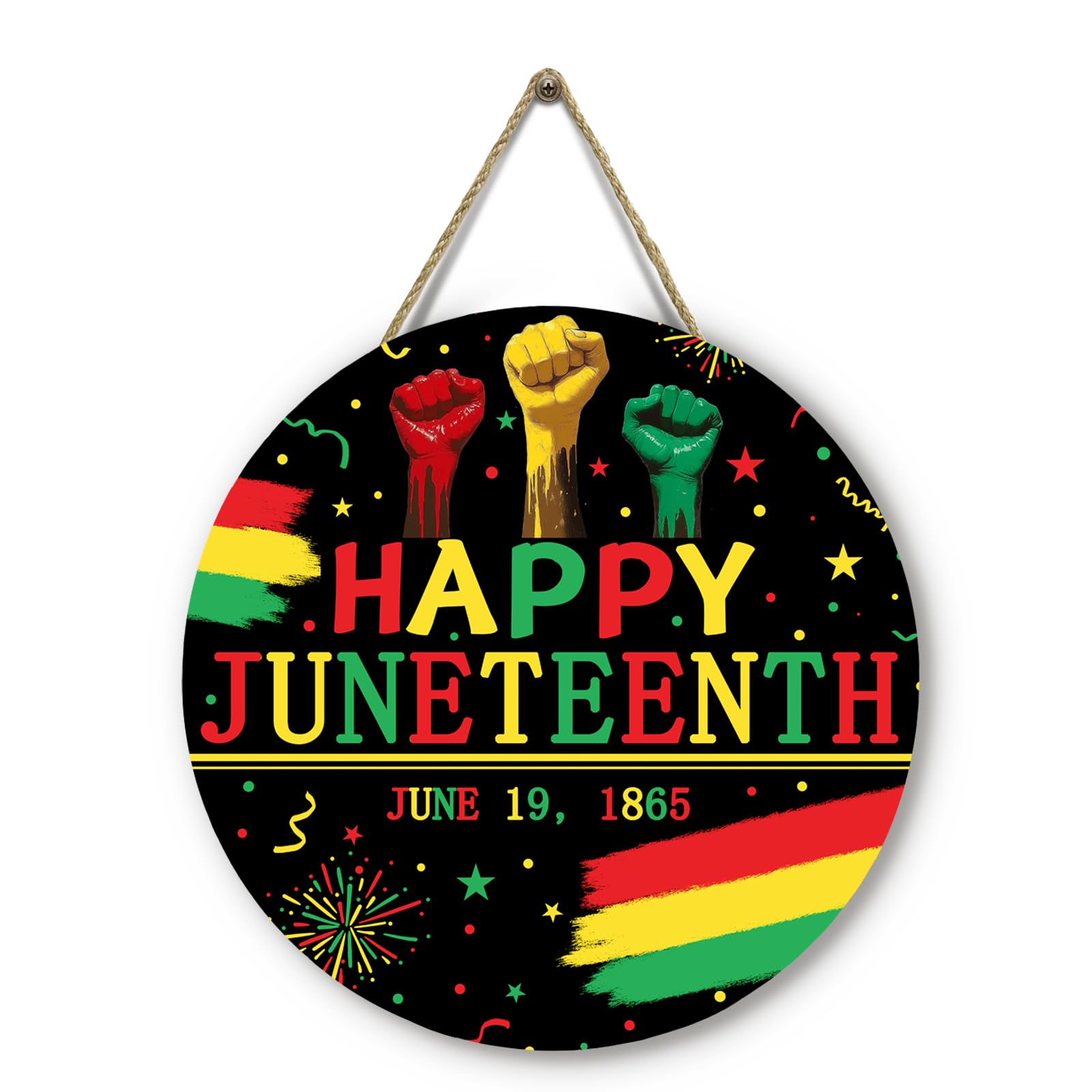Happy Juneteenth Door Sign Wooden Freedom Day Door Hanger June 19th 1865 Black History Sign for Outdoor Porch Wall African American Decorations