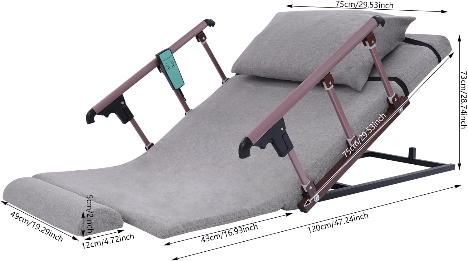 Electric Lifting Bed Backrest with Remote,Elderly Get Up Aids,661lbs Capacity & Safety Guardrails, Adjustable Electric Lift Bed Backboard for Pregnant Women/Elderly/Patient,Gray