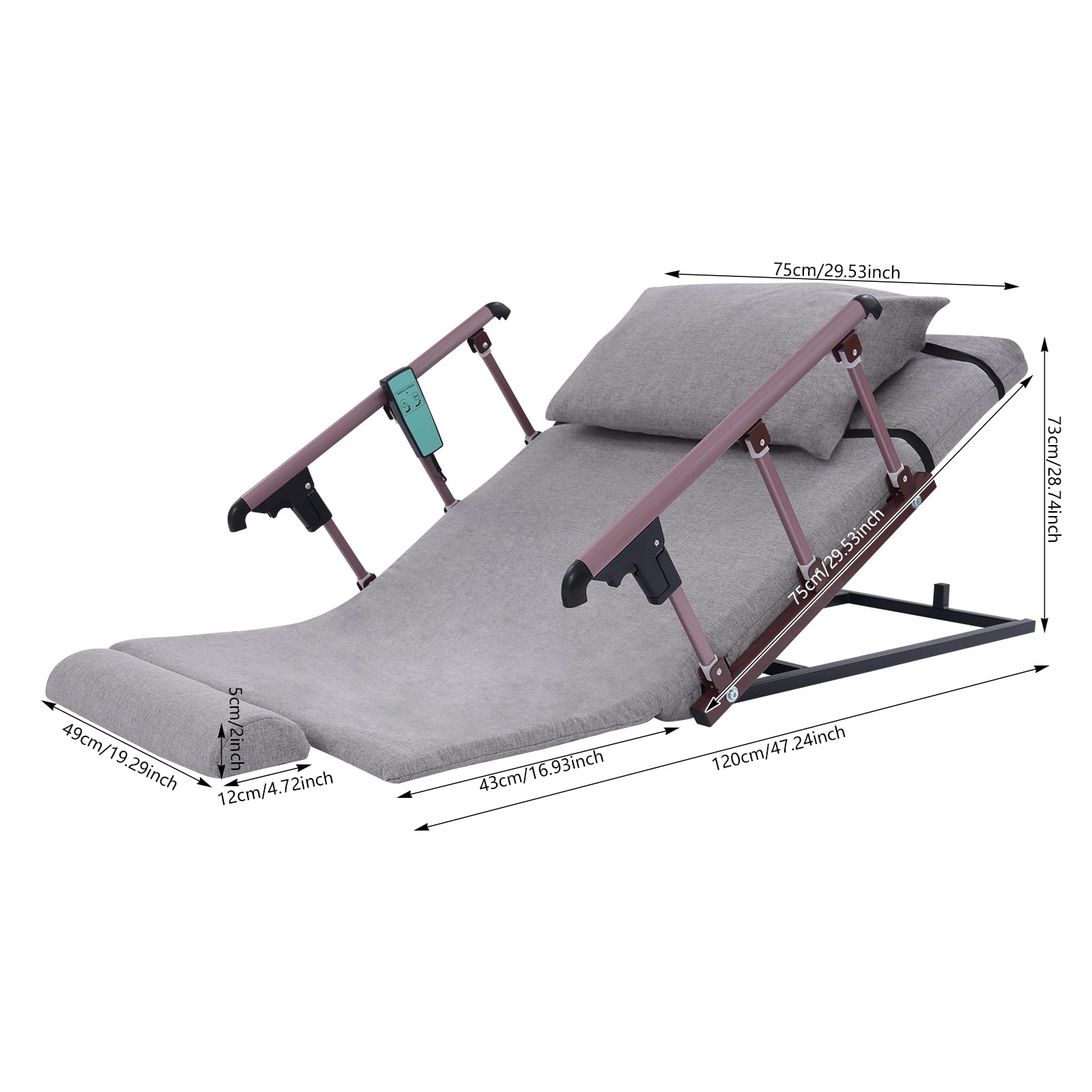 Dossier relevable électrique avec télécommande et balustrade pliable, 2 à 80 °, charge maximale : 159 kg, dossier de lit élévateur avec oreiller, gris