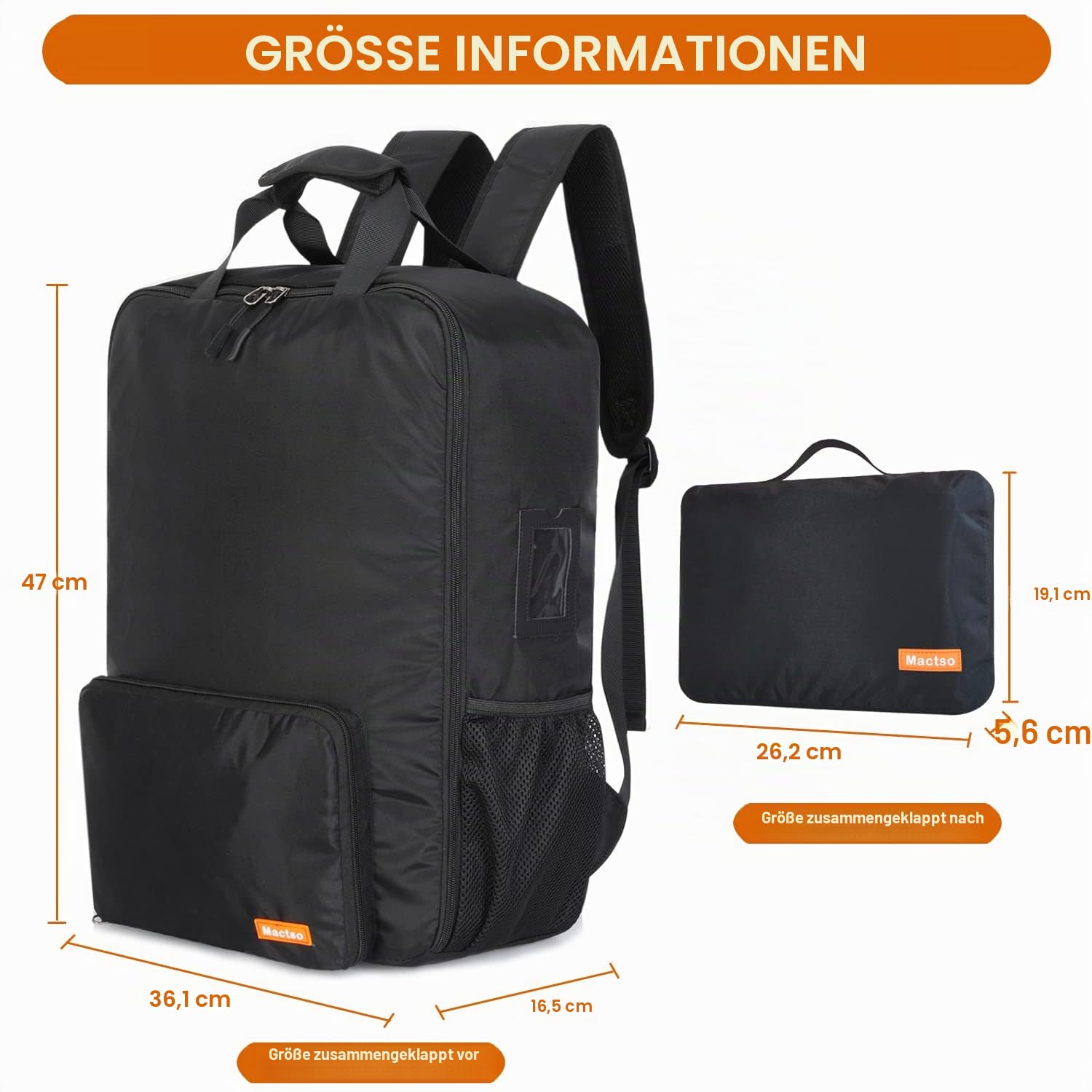 Mactso Kinderwagen-Reisetasche, kompatibel mit GB Pockit und GB Pockit Air Plus All Terrain, Leichter Kinderwagen-Reiserucksack für Flugzeug (Schwarz, M)