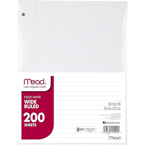 Mead Loose Leaf Paper, Wide Ruled Filler Notebook Paper, 8"