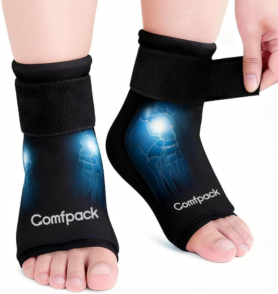 Comfpack Ankle Ice Pack Wrap for Swelling, 2PCS Gel Ankle Foot Ice Pack Wrap with Hot Cold Compression Pain Relief for Plantar Fasciitis, Sprained, Achilles Tendonitis, Heel Spur