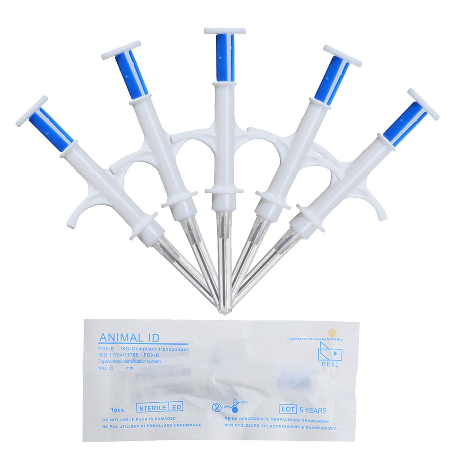 5PCS 2.1x12mm Universal Standard Pet Microchip, 134.2kHz ISO11784/5 FDX-B Pet ID Tags, 15 Bit RFID Microchip Implant Kit for The Management and