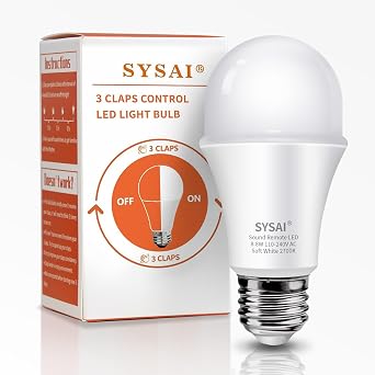 SYSAI 3 Claps Light, Sound Activated ON/Off Solution, Clap Detection, Smart Home, Upgrade Your Bedroom Lamp Bulb,Easy to Install, As Seen On TV, Soft White, 8.8-Watt