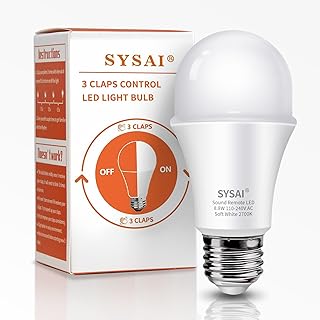 SYSAI 3 Claps Light, Sound Activated ON/Off Solution, Clap Detection, Smart Home, Upgrade Your Bedroom Lamp Bulb，Easy to Install, As Seen On TV, Soft White, 8.8-Watt