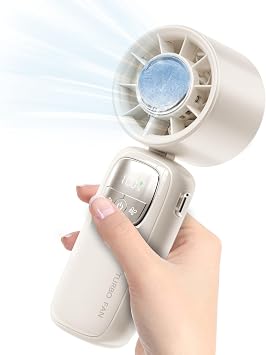 Portable Handheld Fan with Ice Cooling, 4000mAh Rechargeable Mini Fan, 3-in-1 Neck Fan/Desktop Fan, 100 Speed Adjustable Personal Fan, LED Display, Small Fan for Travel, Camping, Outdoor Beige
