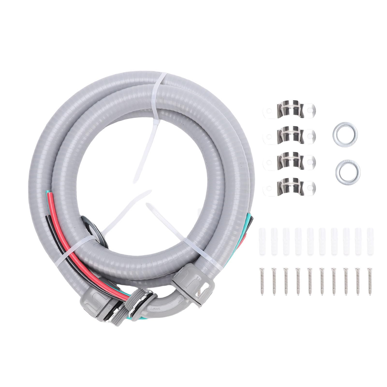 Brrnoo Conjunto de Látigo de Alimentación de Conducto Eléctrico Flexible, Hermético a Líquidos, No Metálico, de 3/4 pulg. X 6 Pies, con Cables Previamente Pelados y Tres Conductores