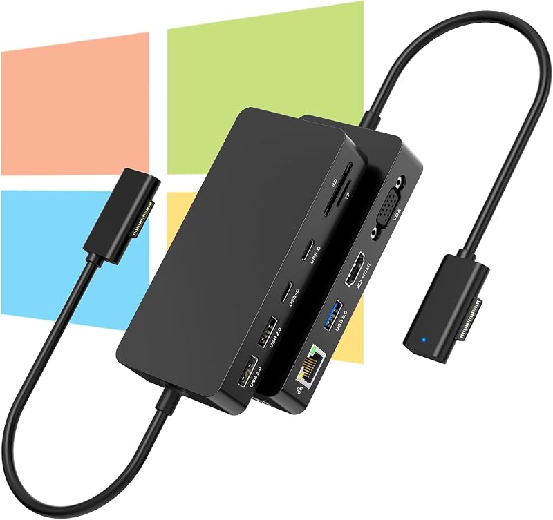 New Surface Dock Dual Displays HDMI+VGA with Power Adapter, 11 in 1 Surface Docking Station for Surface Pro 12/11/10/9/8/X/7/6/5/4/3, Surface Laptop 7/6/5/4/3/2/1, Surface Book Go Dock