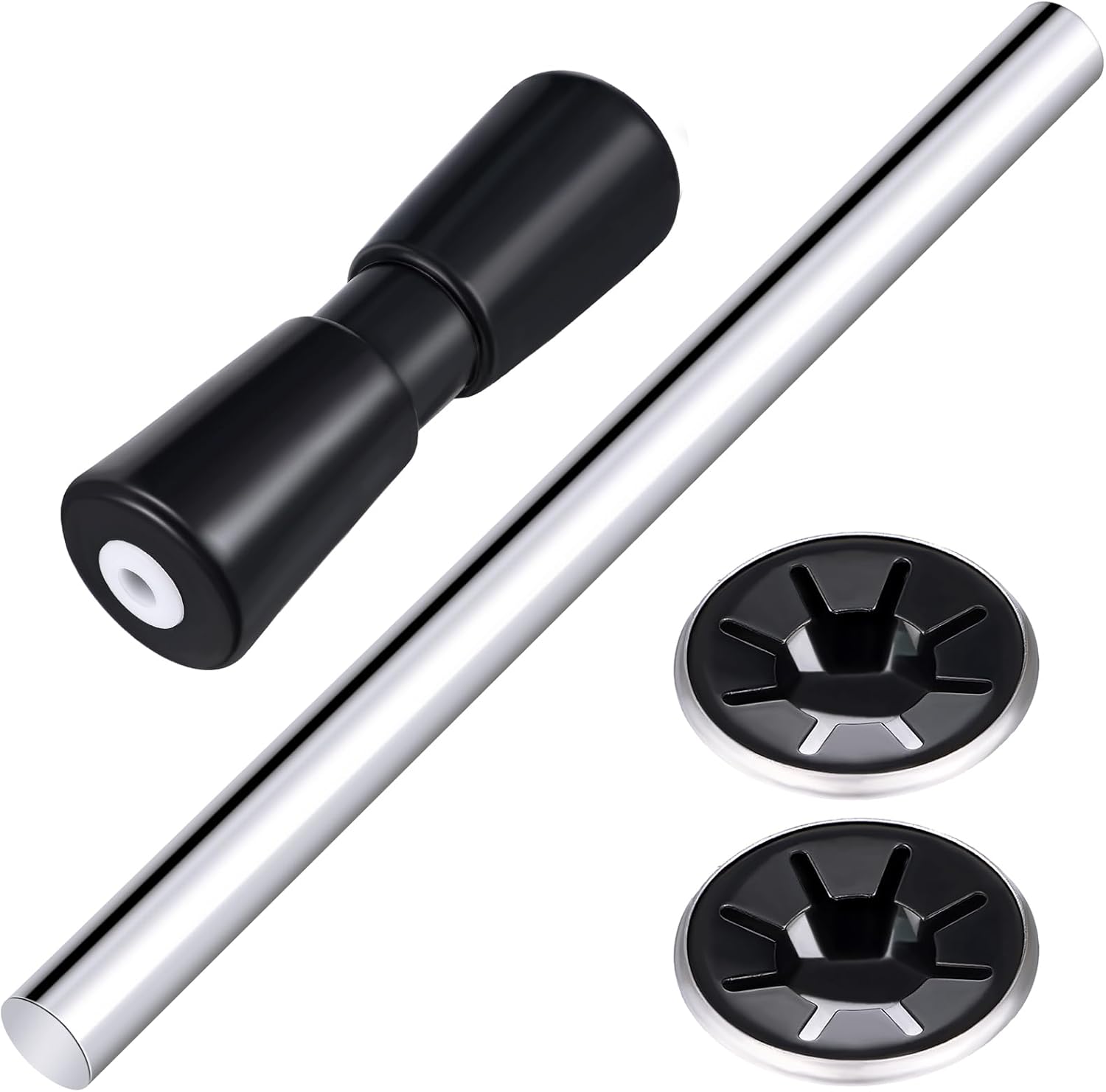 1 Set Heavy Duty Boat Trailer Roller Set Including 1 Black Rubber Shaft Keel Silver Zinc Plated Steel Roller Shaft 2 Nuts for Roller Boat Part Accessories