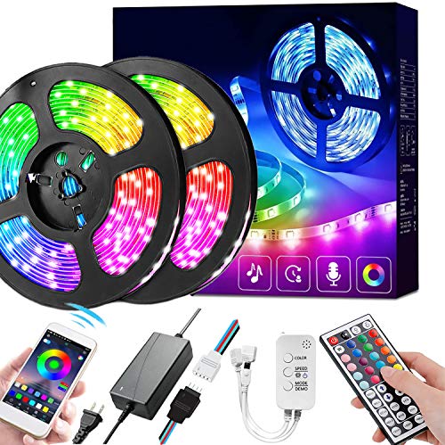 LED Strip Lights 36ft 5050 Music Sync Color Changing RGB LED Lights for Bedroom, Home Decoration (APP Control + Mic + 44Key Remote + 3-Button Switch + Music Sync)