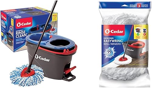 O-Cedar EasyWring RinseClean Microfiber Spin Mop & Bucket Floor Cleaning System, Grey & EasyWring Spin Mop Microfiber Refill