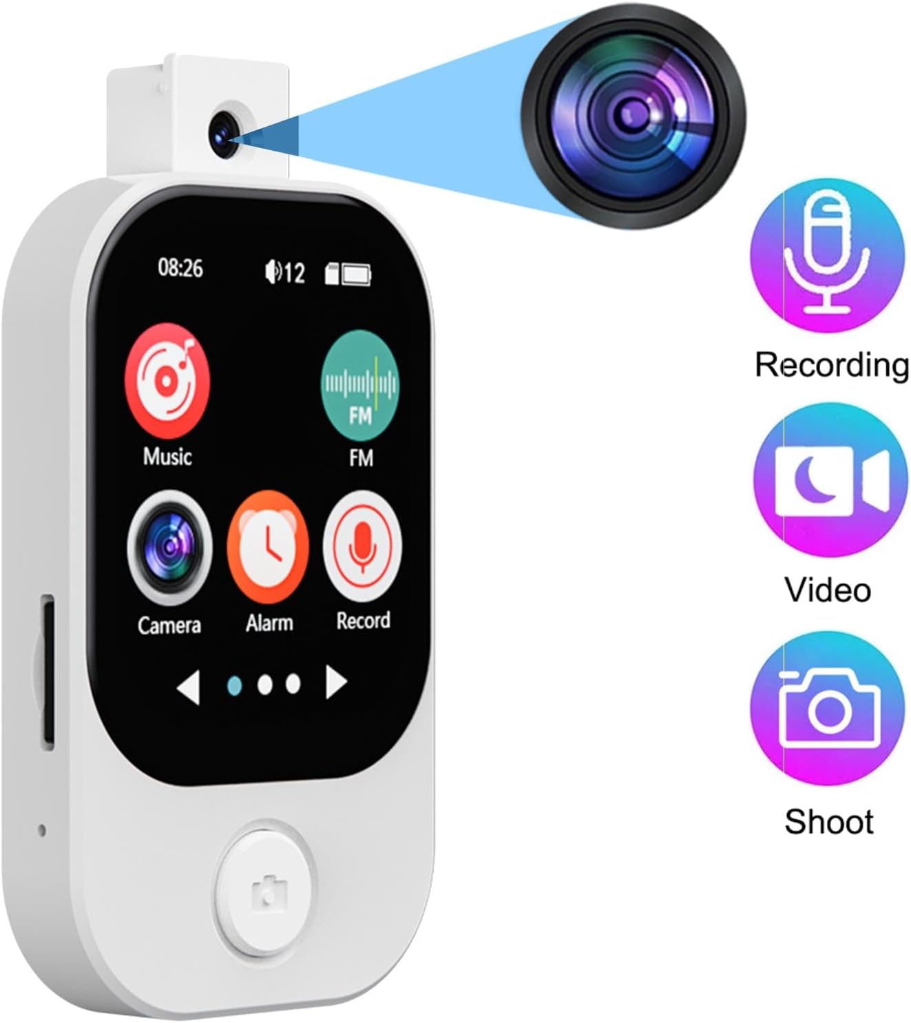 MP3 Player with Camera, 2.01" Touch Screen Bluetooth 5.4 Portable HiFi Music MP3 MP4 Player with FM Radio, Speaker, E Book, Alarm Clock (32G Small Memory Card)