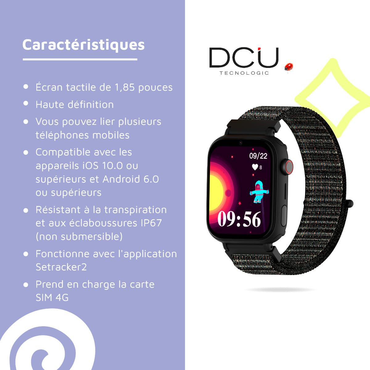 DCU TECNOLOGIC - Montre Connectée Enfant avec système Android - Whatsapp - Positionnement GPS - Appels vidéo - Bouton SOS - Contrôle Parental - Couleur: Noir