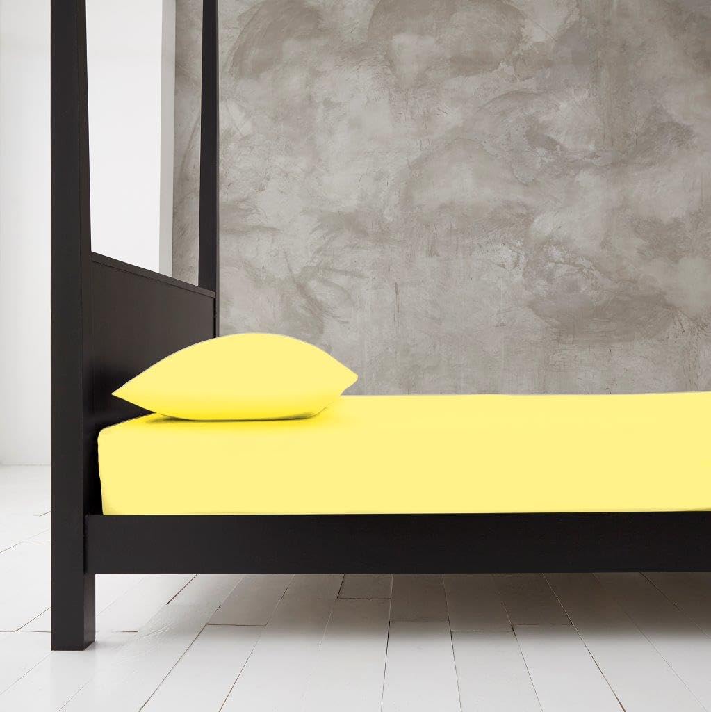 Extra Deep 40cm Fitted Sheets Easy Care Polycotton Cotton Rich Deep Fitted Bed Sheets (Yellow, Single) — image 1