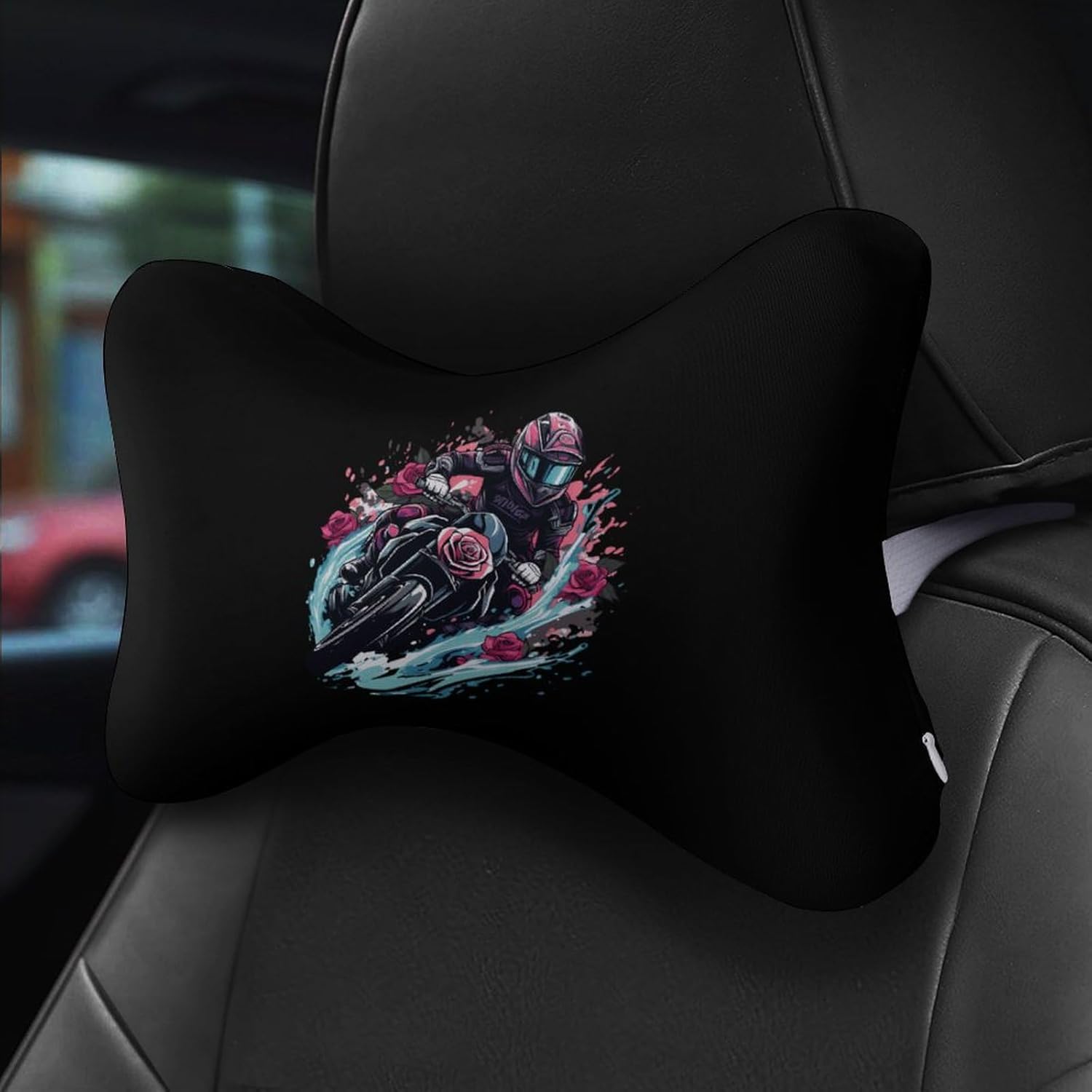 Motorcross Rider Roses 2 Pack Car Neck Pillow Car Headrest Soft Car Pillow for Most Cars