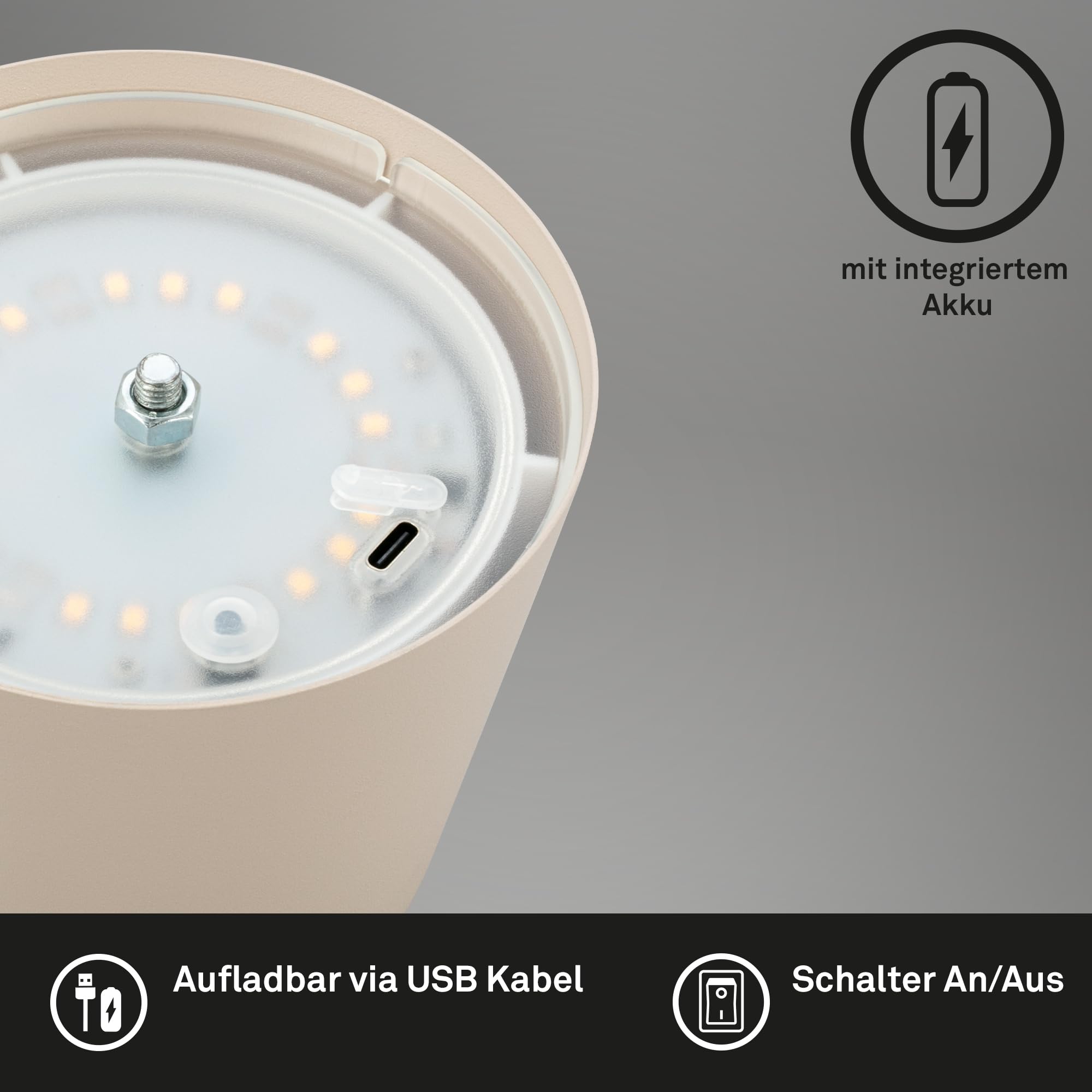 Briloner Lote de 2 lámparas mesa LED inalámbricas, altura regulable, regulable táctil, batería reemplazable, recarga USB-C, lámpara decorativa noche, Ø12 x 36 cm, Beige