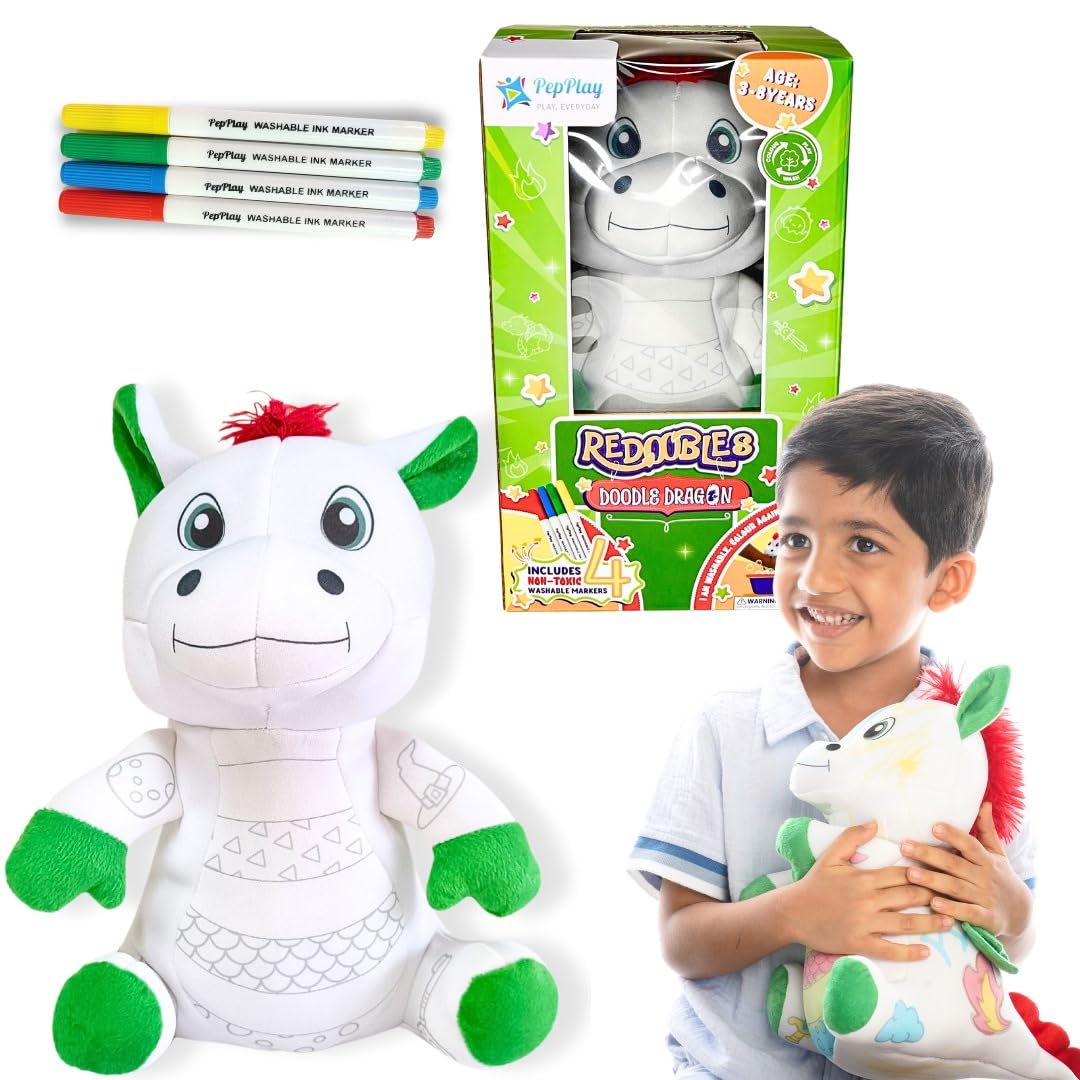 PepPlay Redoobles Doodle Dragon –Washable & Reusable Coloring with 4 Non-Toxic washable Markers, Travel, Sensory, Fine Motor Skills, Gift for Boys & Girls ages - 3 4 5 6 7 8