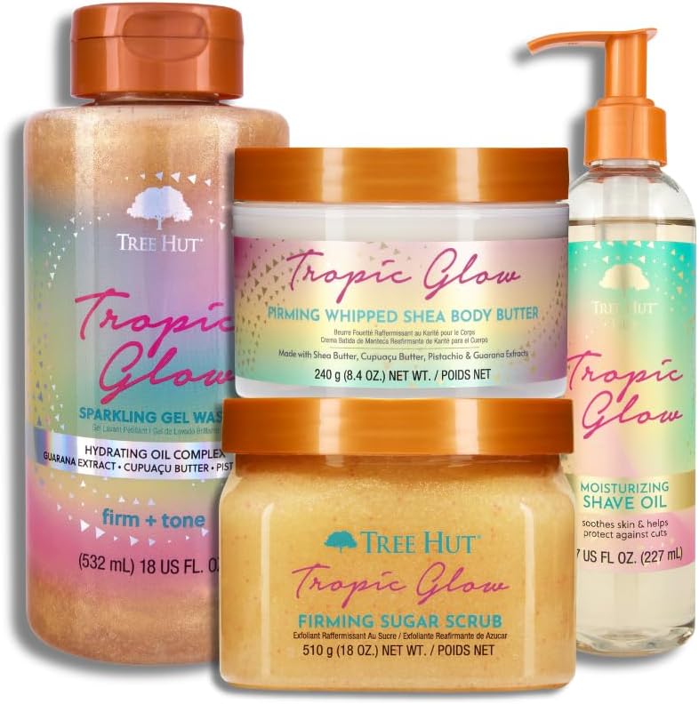 Tropic Glow Body Care Bundle with Sparkling Gel Wash, Shea Sugar Scrub & Moisturizing Shave Oil; Hydrating, Exfoliating & Smoothing Formula with Shea Butter for Soft, Radiant Skin