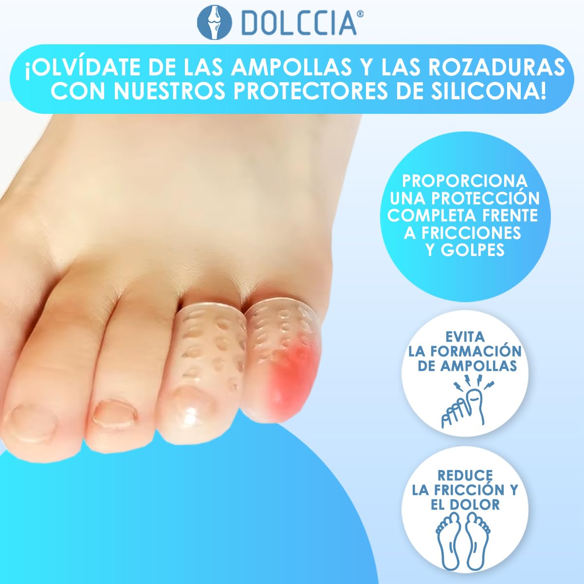 DOLCCIA - Protector de Dedos Dolccia, Almohadillas de Silicona para Callos y Rozaduras, Amortiguación y Prevención de Ampollas, Recortables y Transpirables, Ideal para Deportistas y Uso Diario