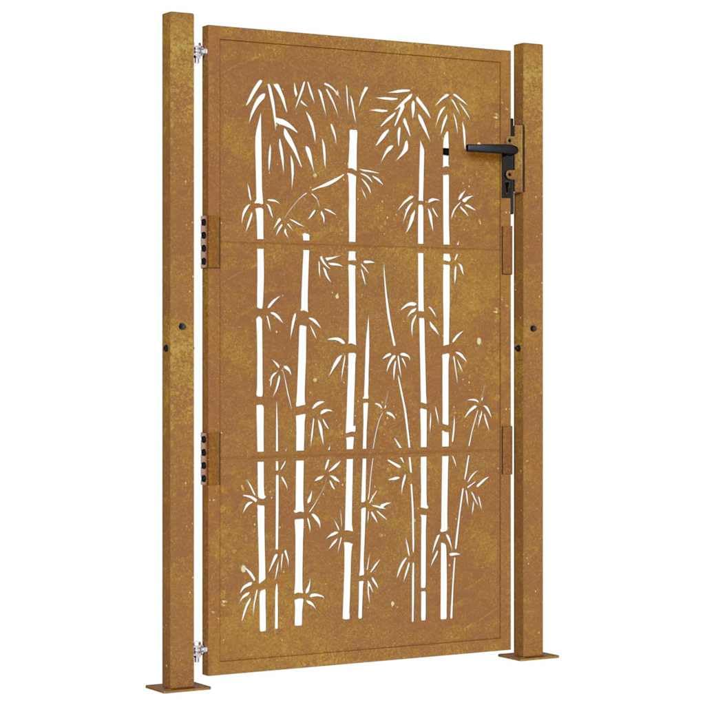 vidaXL Puerta de jardín Acero corten diseño bambú 100x125 cm, Puerta de Valla, Puerta de Exterior, Puerta de Metal, Puerta de Seguridad