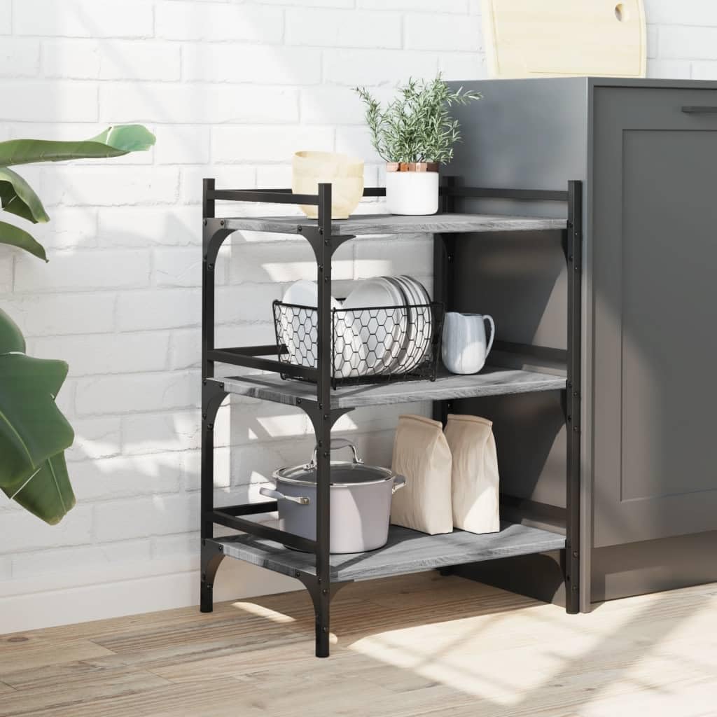 Carrello da cucina grigio Sonoma, in legno con telaio in acciaio, 50 x 35 x 75,5 cm, carrello da portata con 4 ruote e spazio portaoggetti, carrello come isola da cucina, carrello per spezie