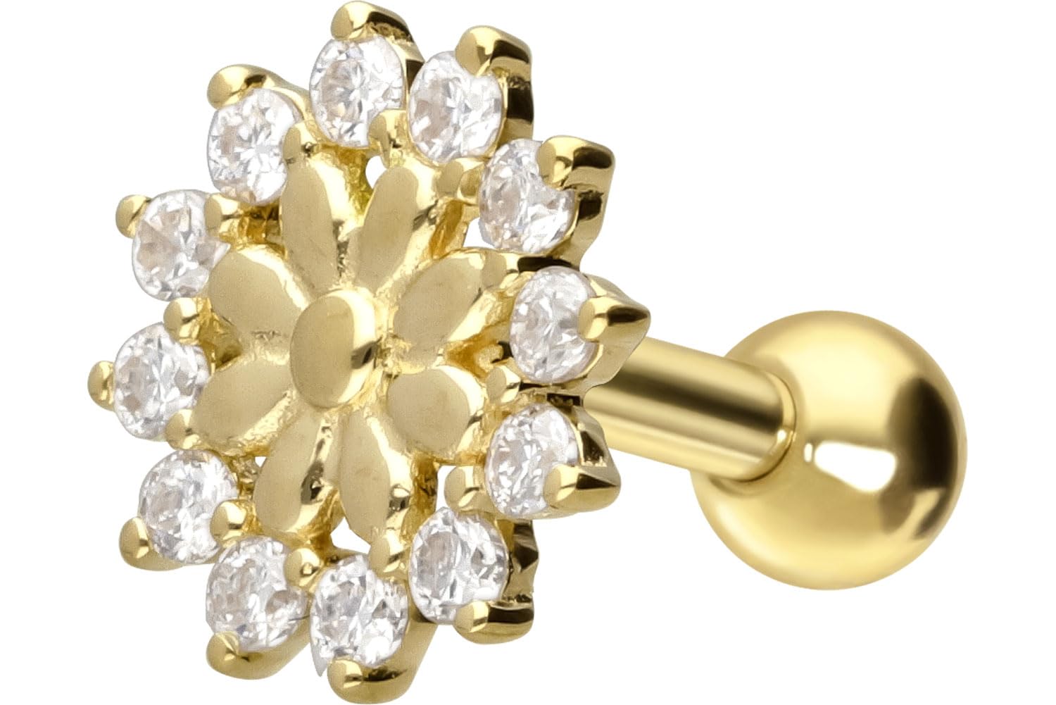 PIERCINGLINE 14 Karat oder 18 Karat Gold Ohrpiercing MOISSANITE + BLUME Piercing Tragus Helix Conch