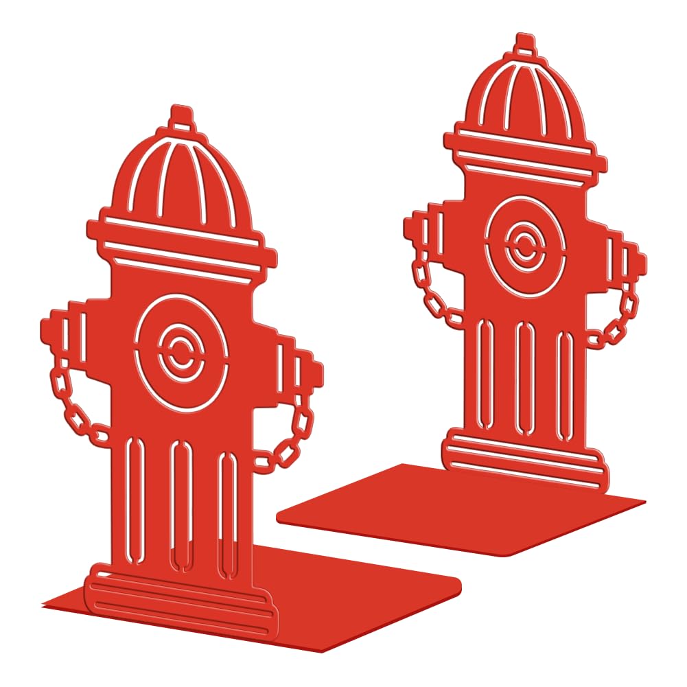 Peacoblue Metal Bookends for Shelves, Modern Decorative Heavy Duty Study Book Ends Stoppers for Office, Desk, Shelf, Room 5.3"x4.3"x7.9" Cast Iron Simple Tall Bookends 1 Pair (Red Fire Hydrant)