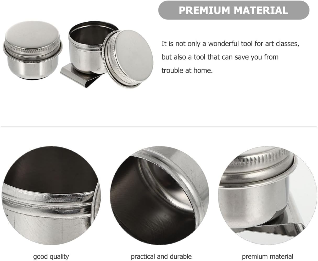 Healifty Stainless Steel Oil Palette Cup with Lid, 1.77 Inch Leak-Proof Paint Brush Washer for Color Mixing and Painting Supplies