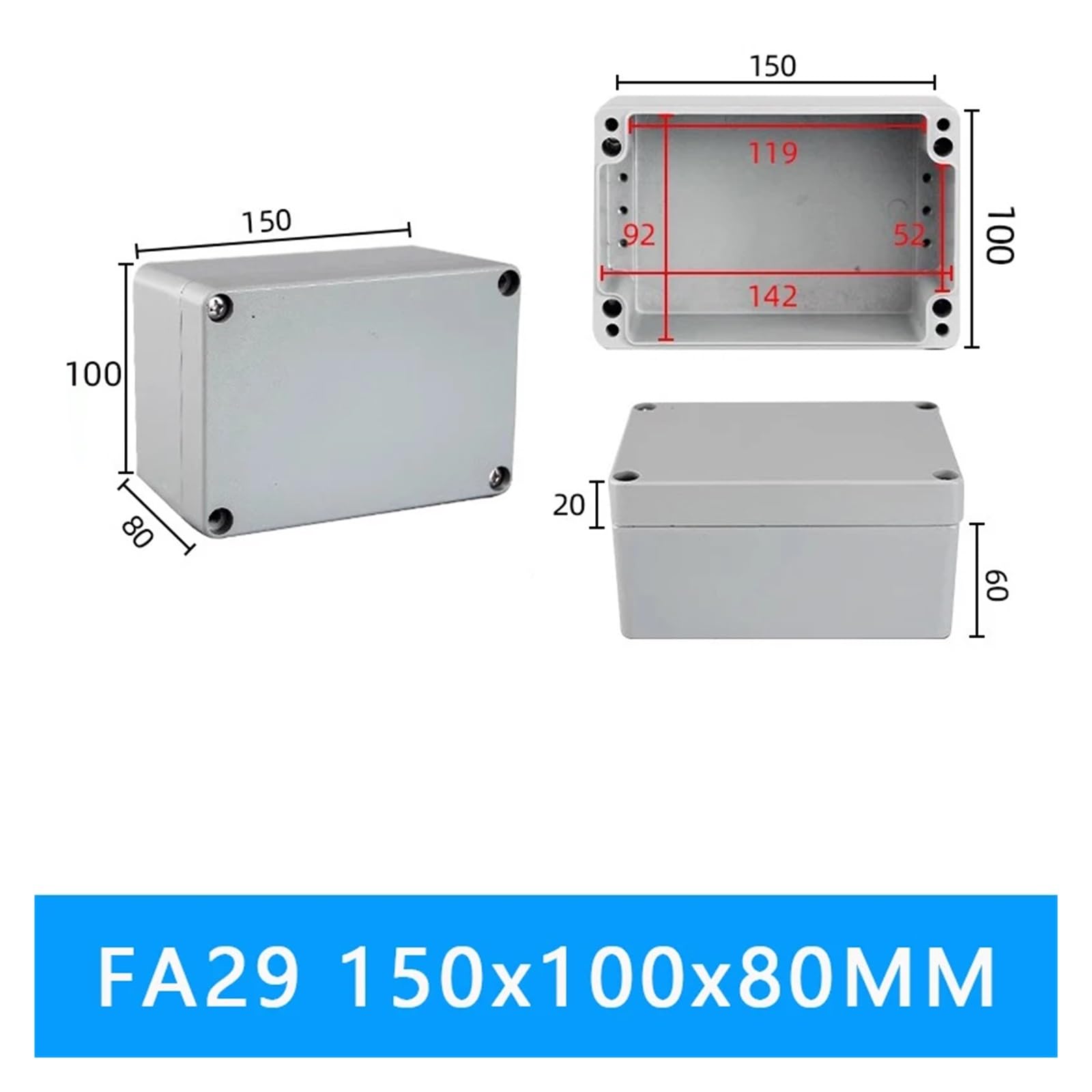 Caja de conexiones de aluminio fundido IP67 impermeable (1 unidad) for proyectos electrónicos, exteriores e industriales.(FA29 150x100x80mm)