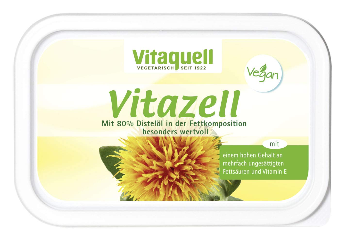 Vitaquell Vitazell Pflanzen-Margarine 250 g | mit essentiellen Fettsäuren, mit Vitamin E