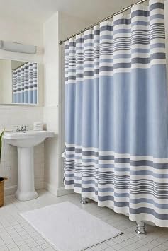 Serafina Home Striped Cotton Fabric Shower Curtain, Blue and White Stripe Luxury Bathroom Decor, Machine Washable, 72 x 72 Inch, Newport