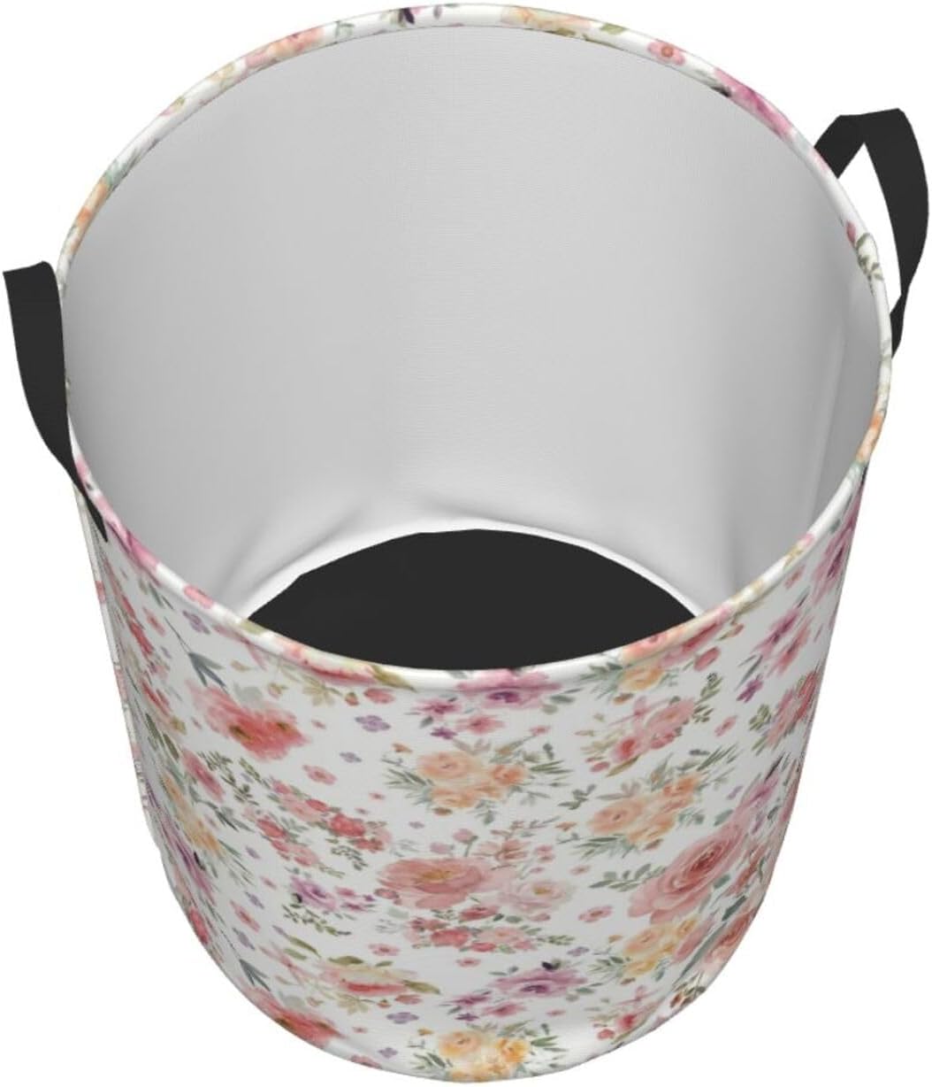 Watercolor Flowers Round Laundry Hamper Colorful Botanical Floral Print Storage Basket Toys Clothes Organizer Bin For Home Bathroom Bedroom Dorm Nursery, 62l