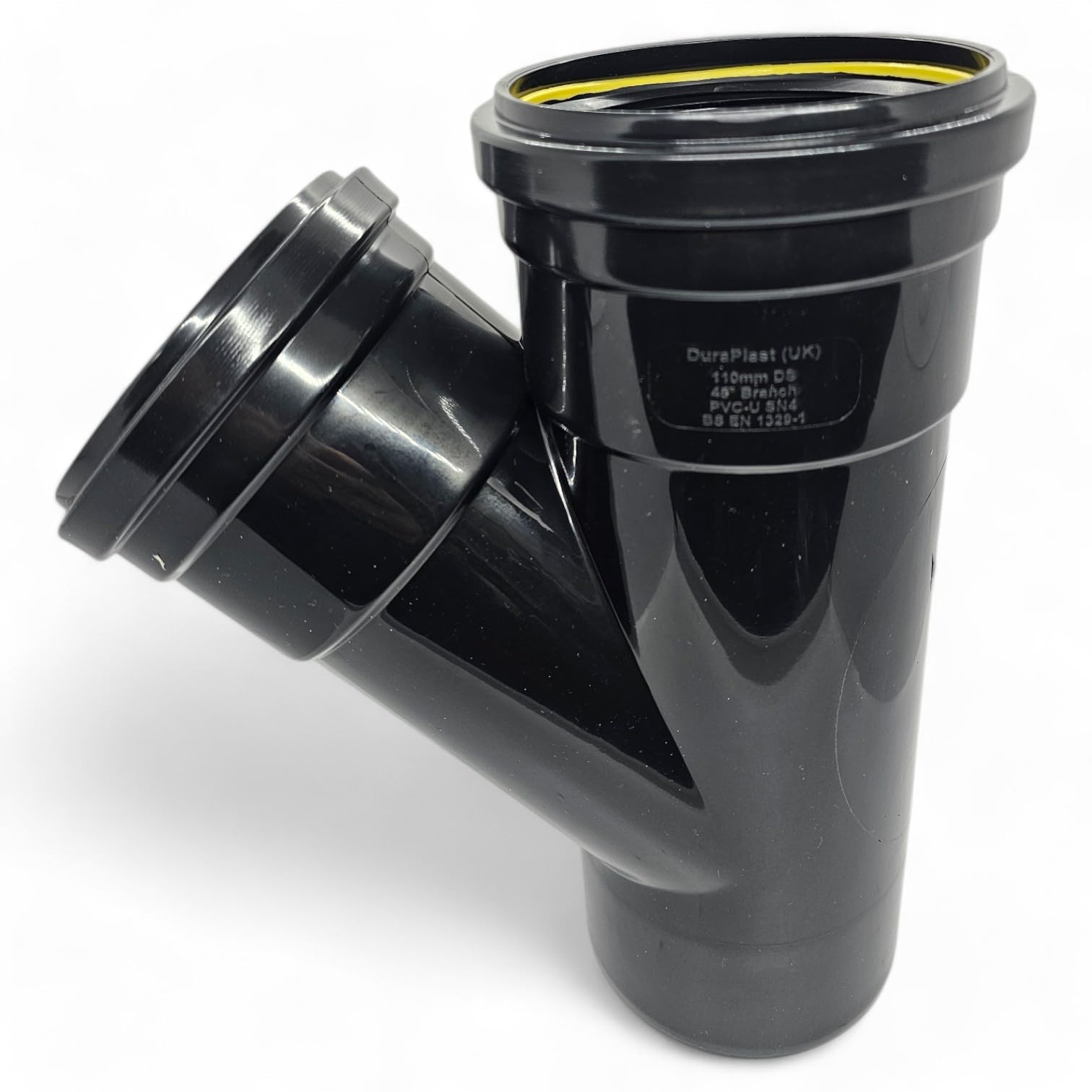 Duraplast UK™ Black 110mm (4 Inch) Soil Pushfit 45 Degree Y Branch Double Socket