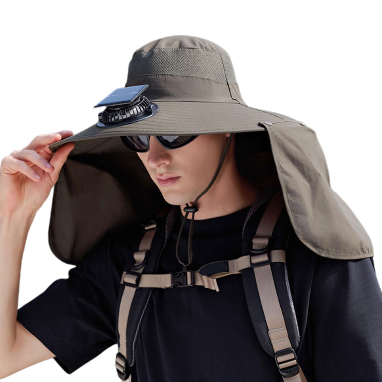 MICFENY Rechargeable Outdoor Hat Built In Fan Solar Charging Lightweight Breathable Sun Protections For Men Women