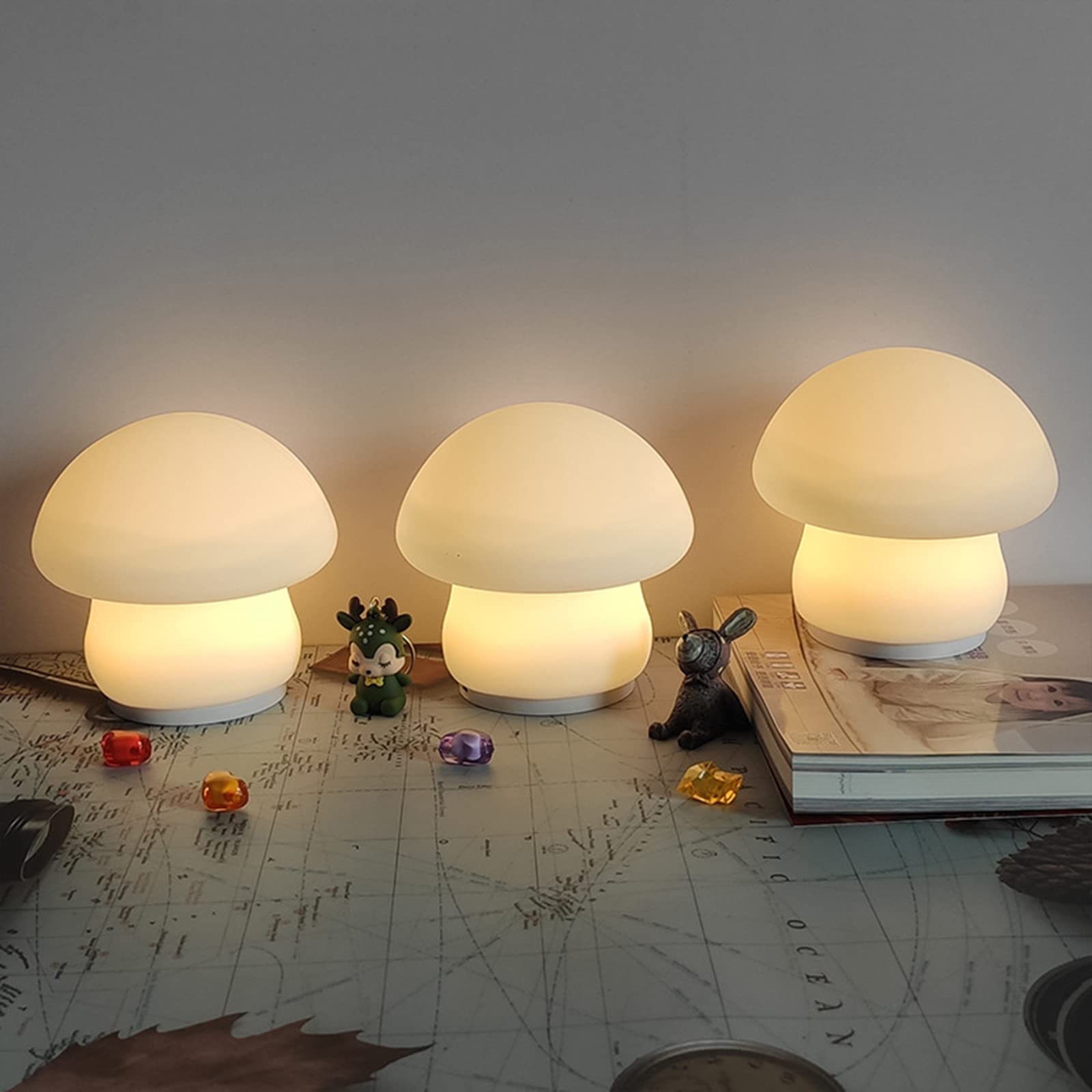 Derefine Mushroom Night Light, Cute LED Pat Light, Kids Room Squishy Silicone Mushroom Light, Color Change Night Light, Mushroom Lamp for Breastfeeding, Bedrooms, Living Room(White)