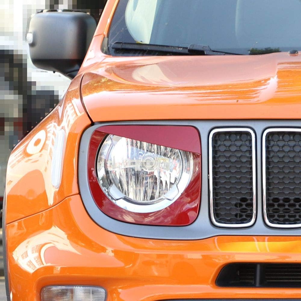 JeCar Headlight Bezels Headlight Trim Cover Head Lamp Ring for 2019-2021 Jeep Renegade, Red
