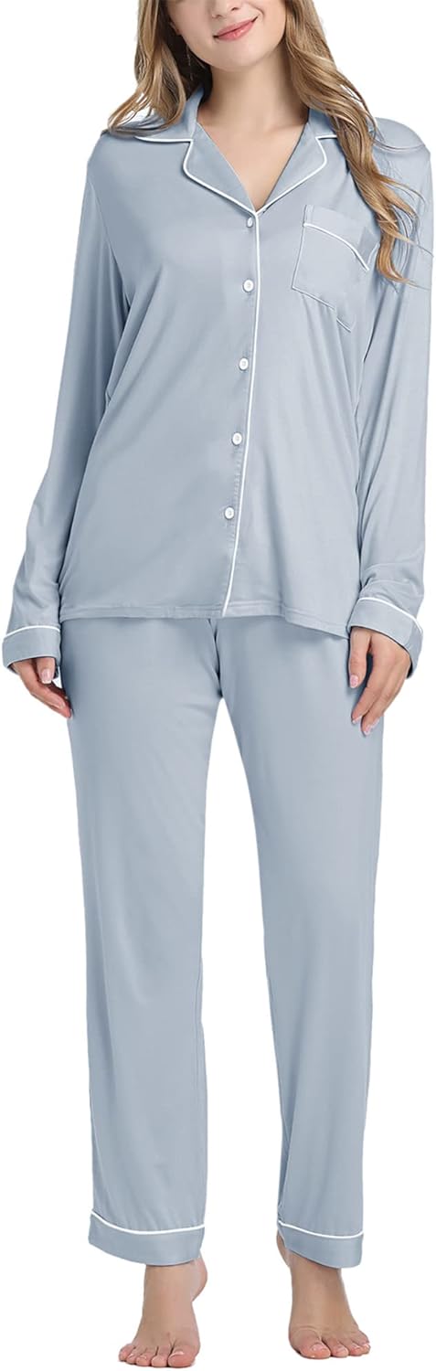 Cherrydew Women Bamboo Viscose Pajama Sets Super Soft Comfy Breathable Cooling Sleepwear Long Sleeve Button Down Loungewear - Image 2