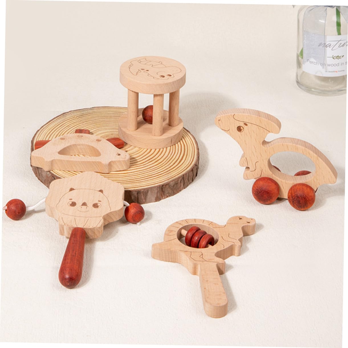 5 Set Sonagli in Legno per Bambino Bambina, Allenamento della Forza della Presa, Facili da Trasportare, Giocattoli Leggeri per Feste di Bambino Bambina e Prima Età