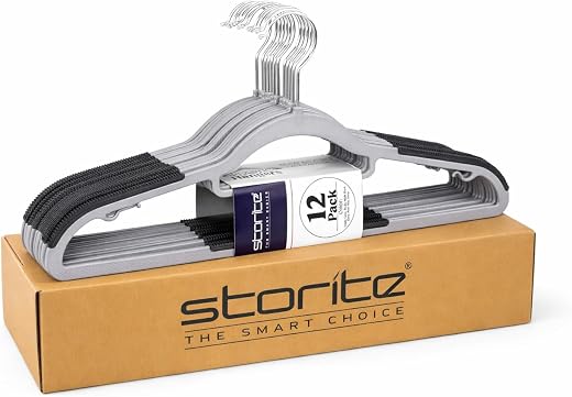 Storite 12 Pcs Plastic Hangers Heavy Duty Clothes Hangers with Non-Slip Pads Space Saving, Super Lightweight Organizer Clo...