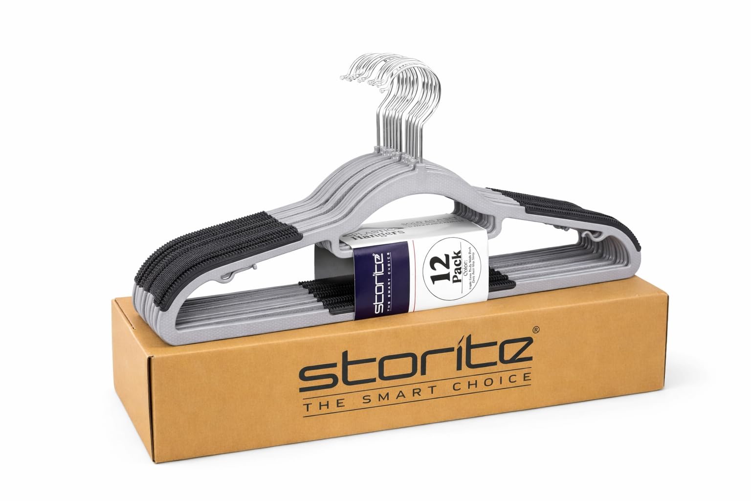 Storite 12 Piece Plastic Clothes Hangers Space Saving Dry & Wet Hangers with Non-Slip Pads Heavy Duty Coat, Suit, Underwear, Pants, Shirts - Grey-image-47