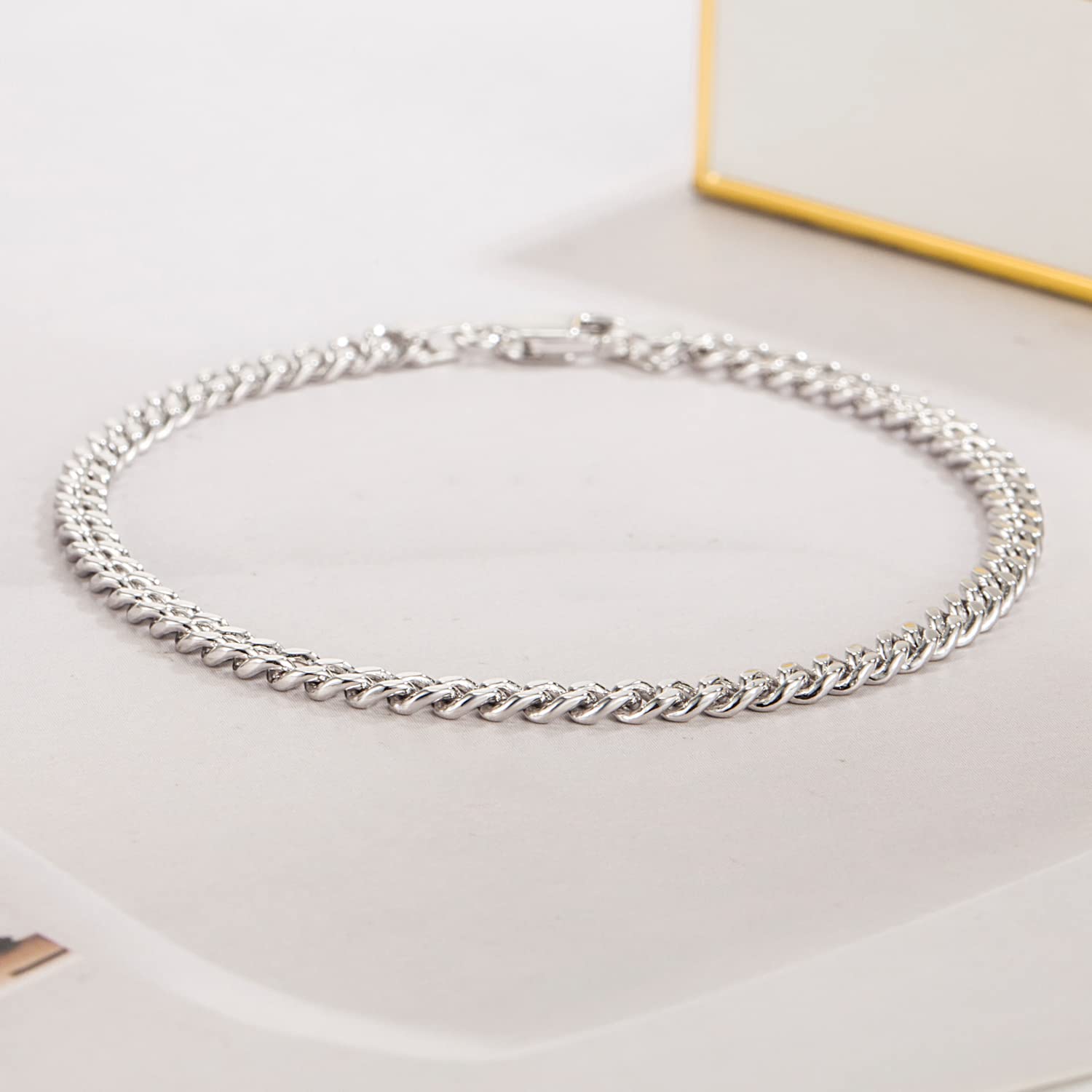 Dankadi Bracciale cubano sottile largo 3 mm, 4 mm, 5 mm, in argento Sterling 925, catena cubana, maglia fine rock, punk, hip pop, miami, regalo per feste di compleanno, per uomo e donna