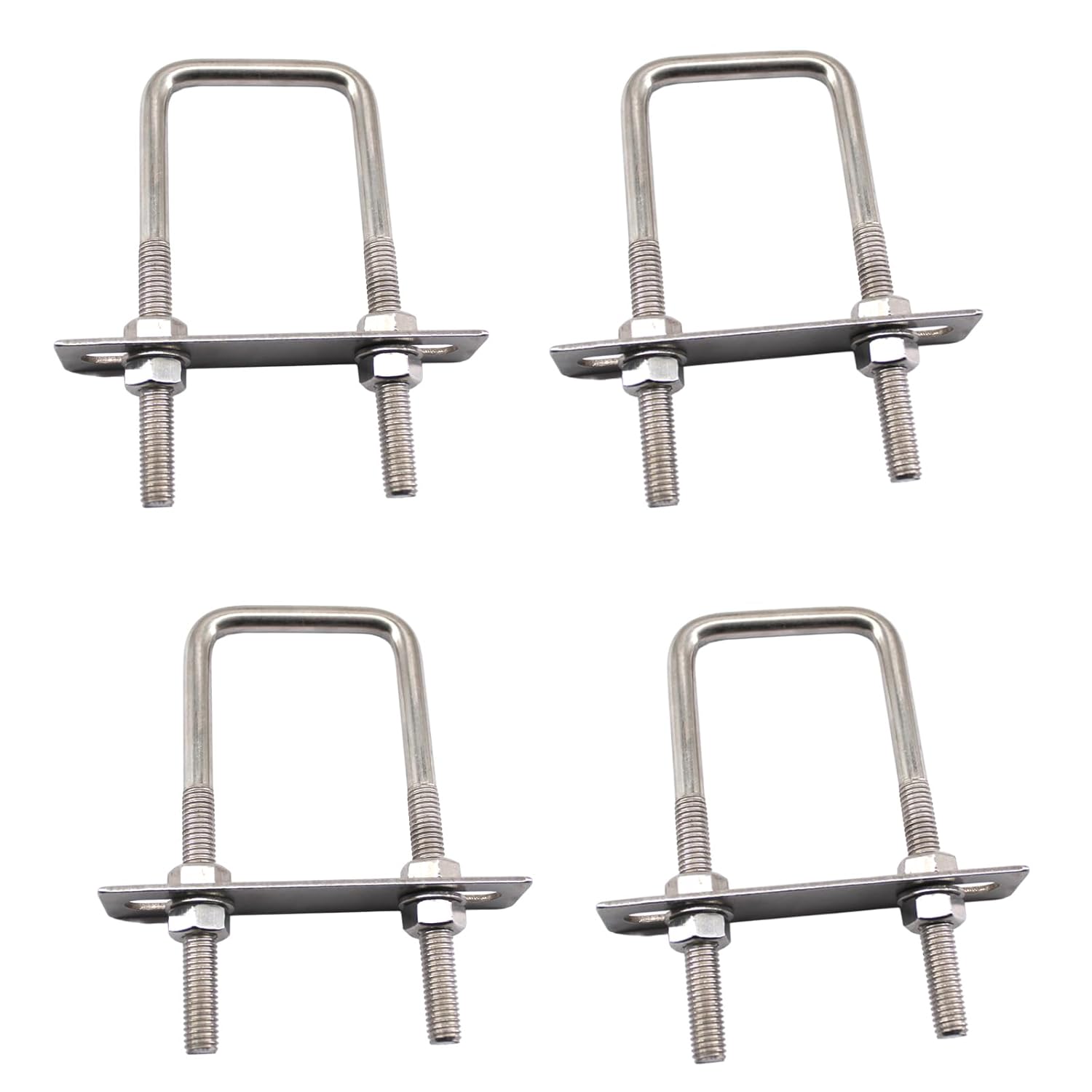 Square U Bolts 304 Stainless Steel U-Bolts 3.9 inch Wide 3.9 inch Length (M8x100x100mm) U Clamps Bolt with Frame Plate, Washers and Nuts (4 Pack)