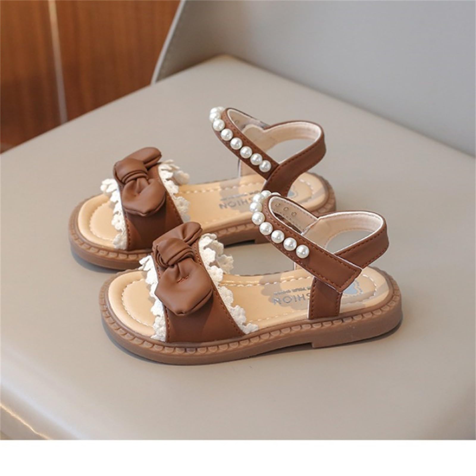 Genérico Chica Multicolor Hermoso Sandalias con lazo y perlas para niñas, verano Chica Metálica Exterior Sandalias