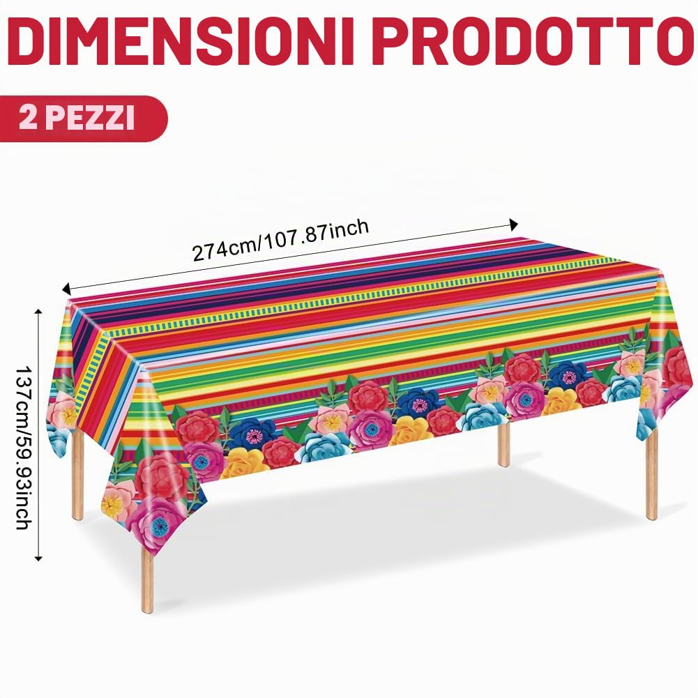 Embhlitfe 2 tovaglie messicane per feste, decorazioni per feste messicane Cinco De Mayo, 137 x 274 cm, tovaglia in plastica floreale per feste messicane, decorazioni per la tavola