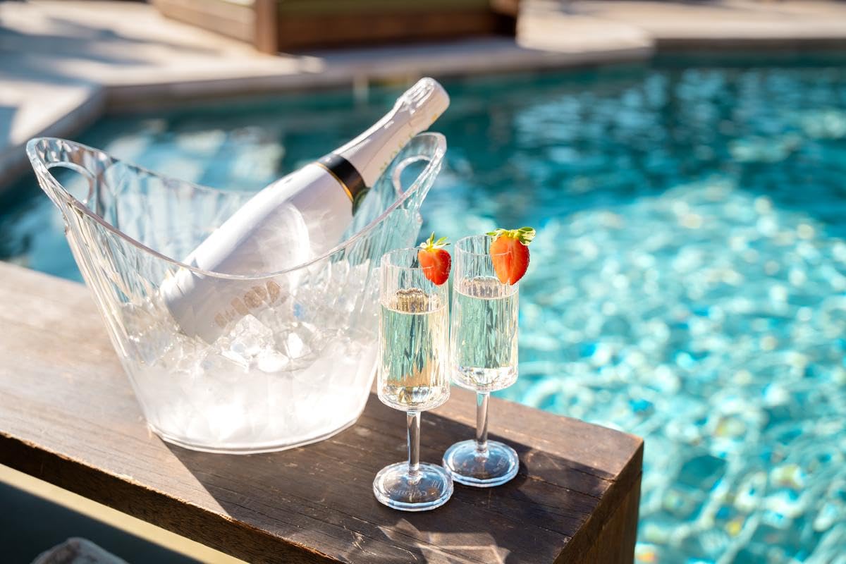 Koziol Superglas CLUB BUCKET, cubitera para vino y champán de 6 l, enfriador de botellas de lujo, plástico transparente irrompible con efecto diamante, resistente al calor y a los rayos UV, 1 unidad