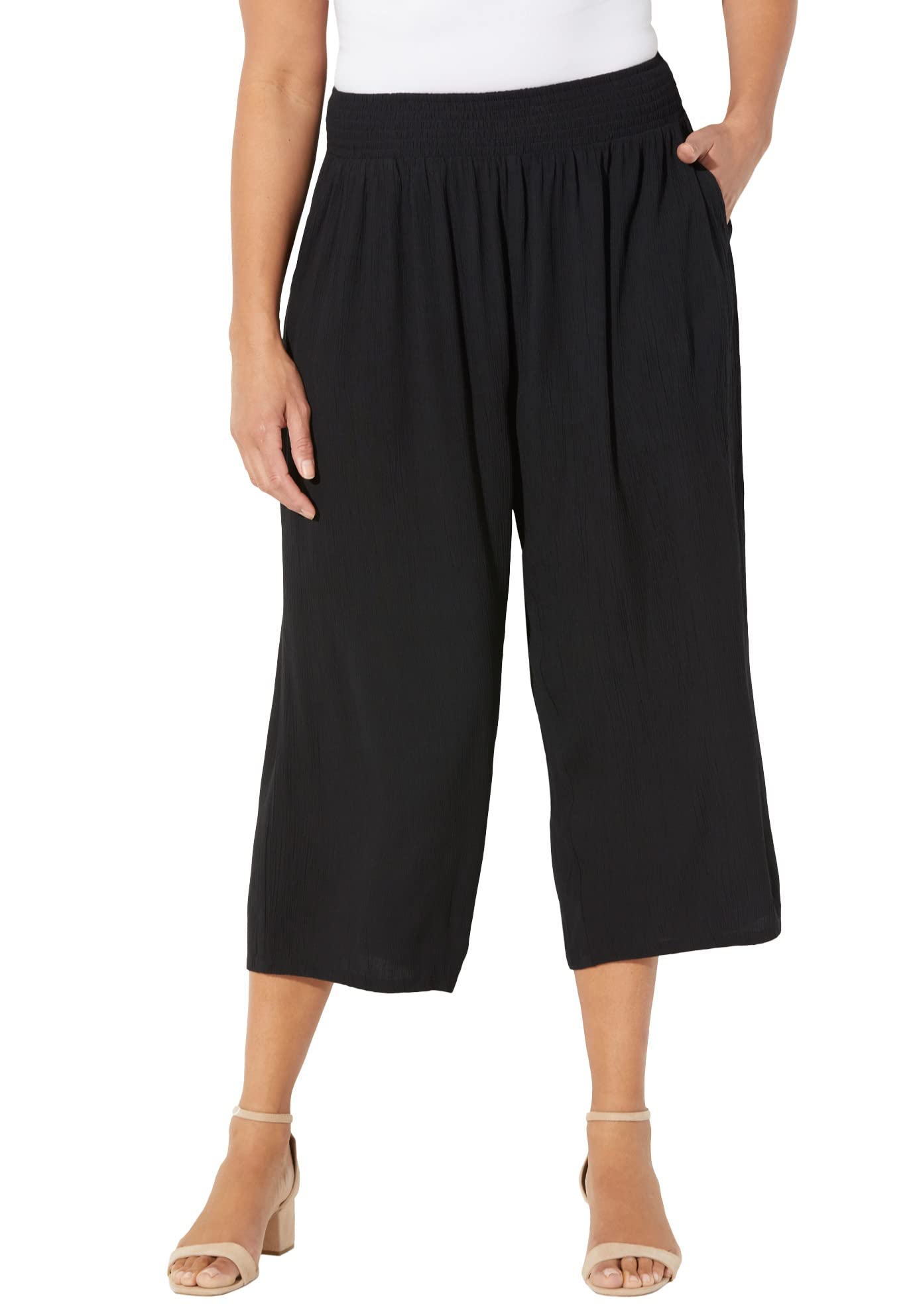 Womens Plus Size Gauze Pull-On Capri