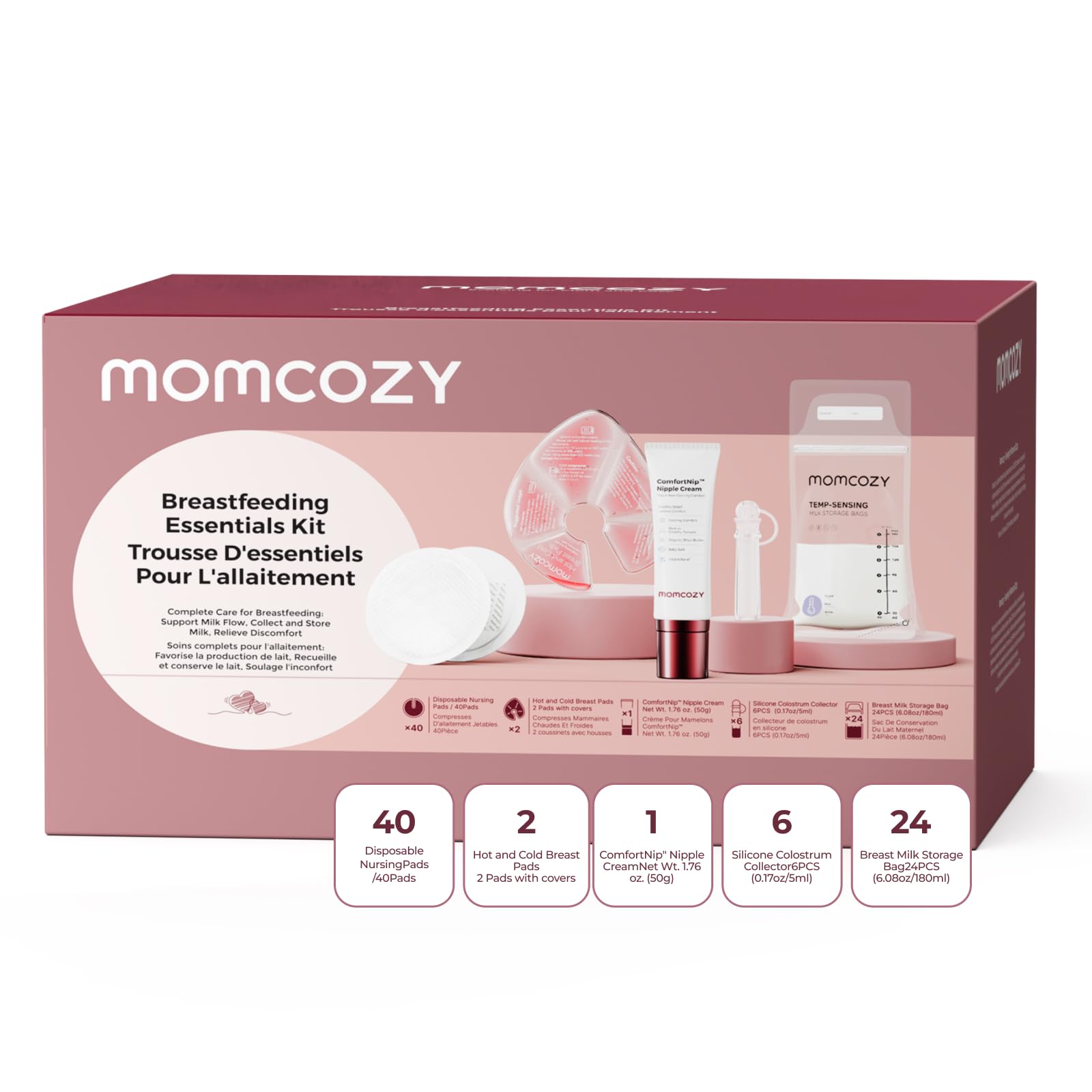 Momcozy 73-Piece Postpartum Essentials Kit for New Moms, Breastfeeding Essentials Set with Nursing Pads, Hot & Cold Breast Packs, Nipple Cream,