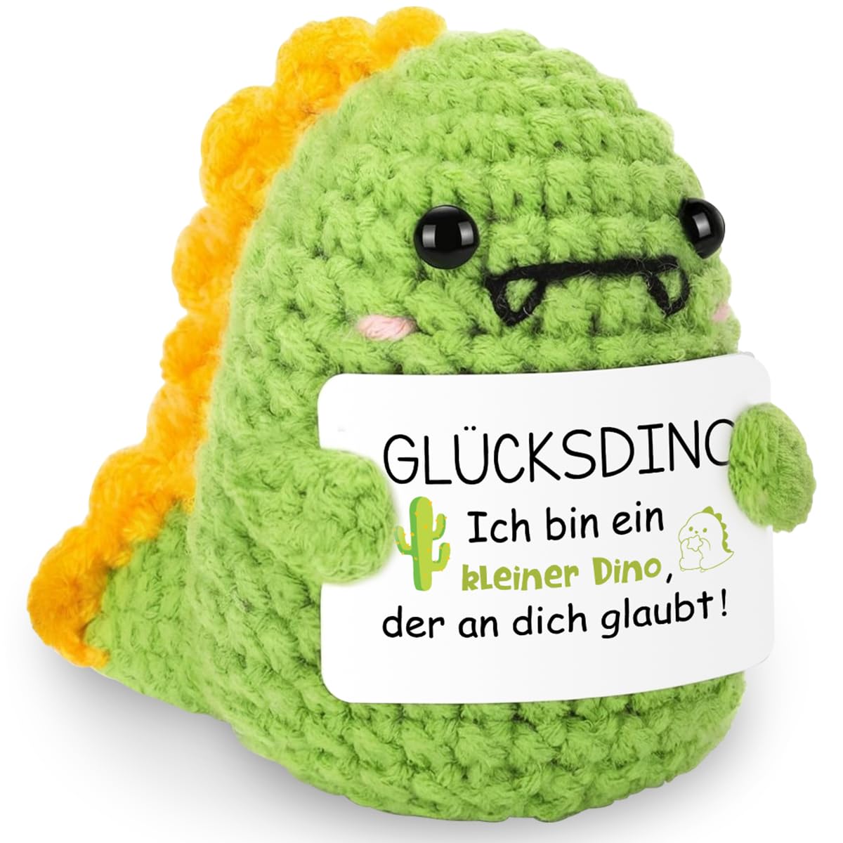 HUKUMA Positive Geschenke Dino Kuscheltier,Gehäkeltes Emotional Support Geschenk,Positives Dinosaurier,Stress Relief Gifts,Positive Crochet Animals,Pocket Hug Dinosaur Support Mental Health