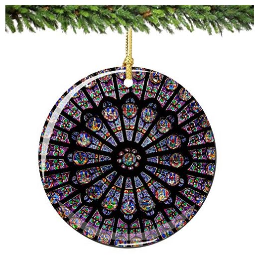 Rose Window Christmas Ornament Notre Dame Cathedral Paris, Porcelain 2.75" Double Sided