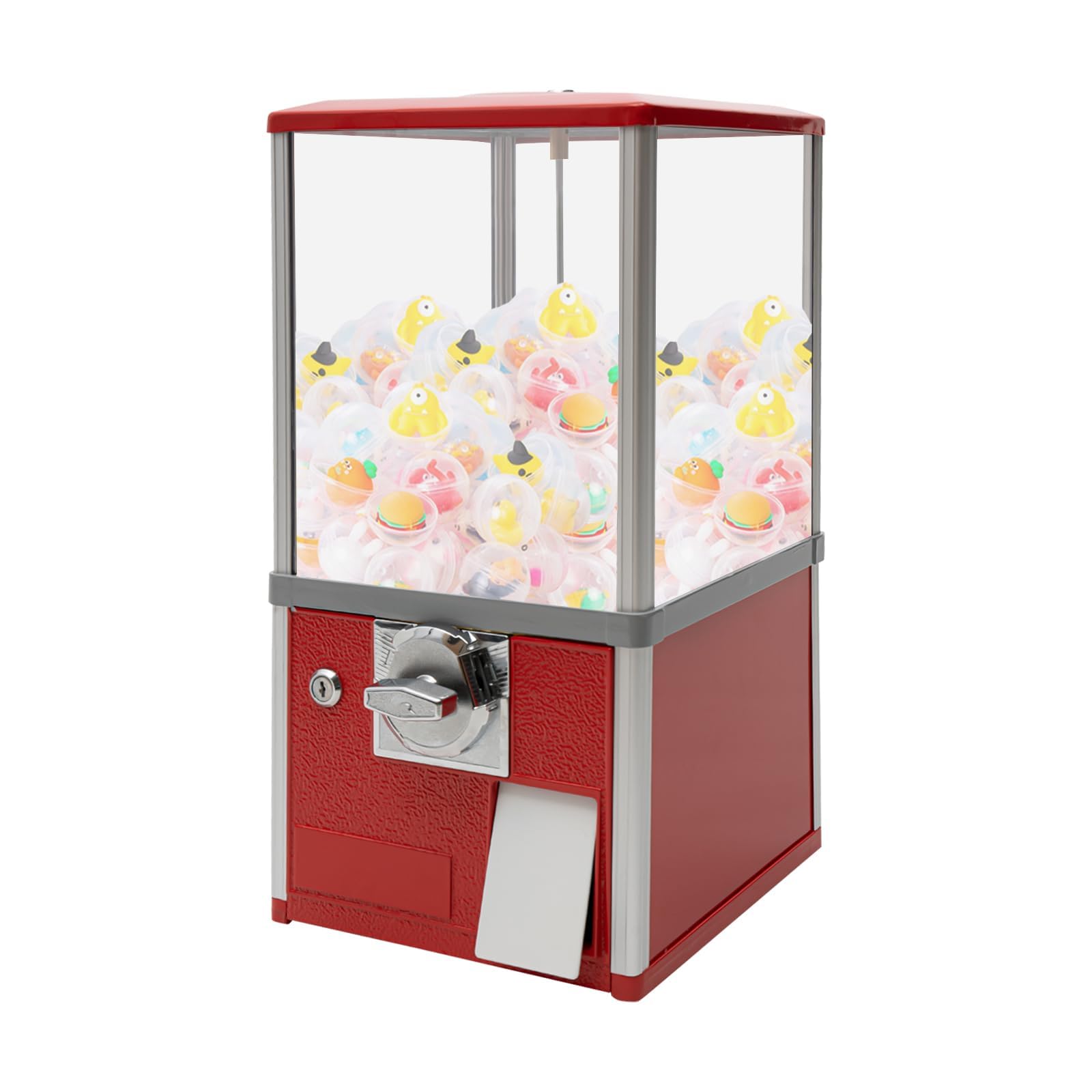 QIANMOON Gumball Machine,Vending Machine,25 Inch Red Vending Machine Toy Capsule Candy,Rectangle Bubble Gum Machine for Game Stores, Coin Operated Gumball Bank